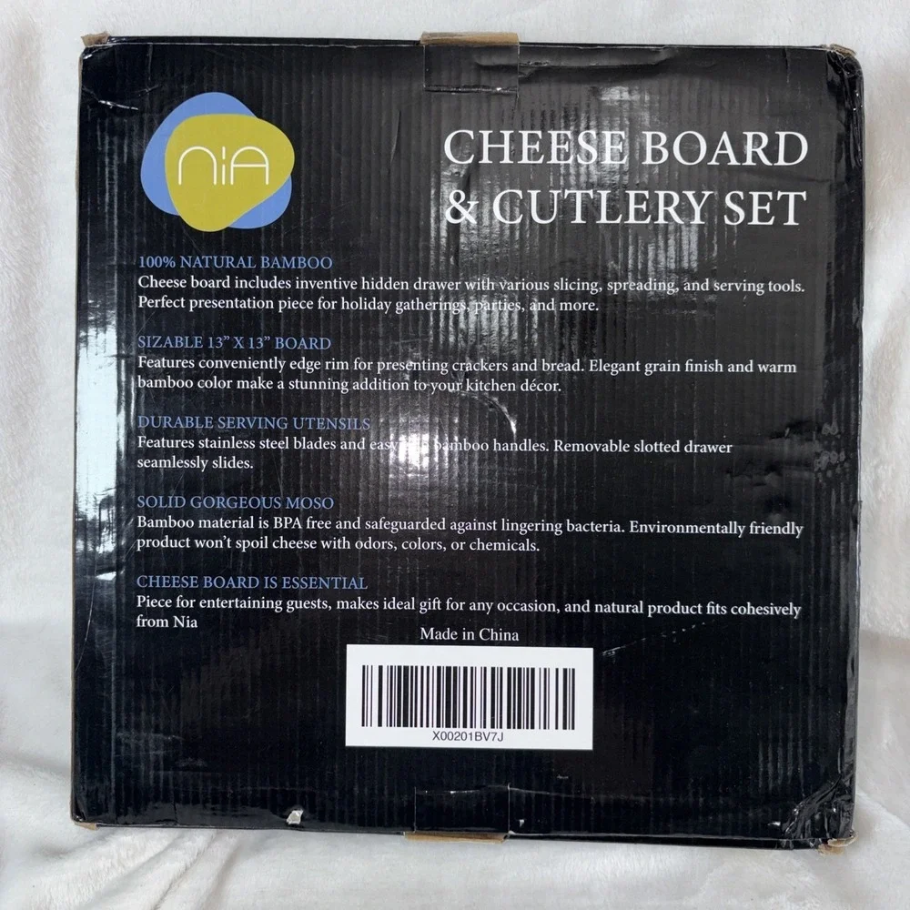 NIA‎ Cheeseboard And Cutlery Set Party Appetizer Tray Picnic Accessories EUC